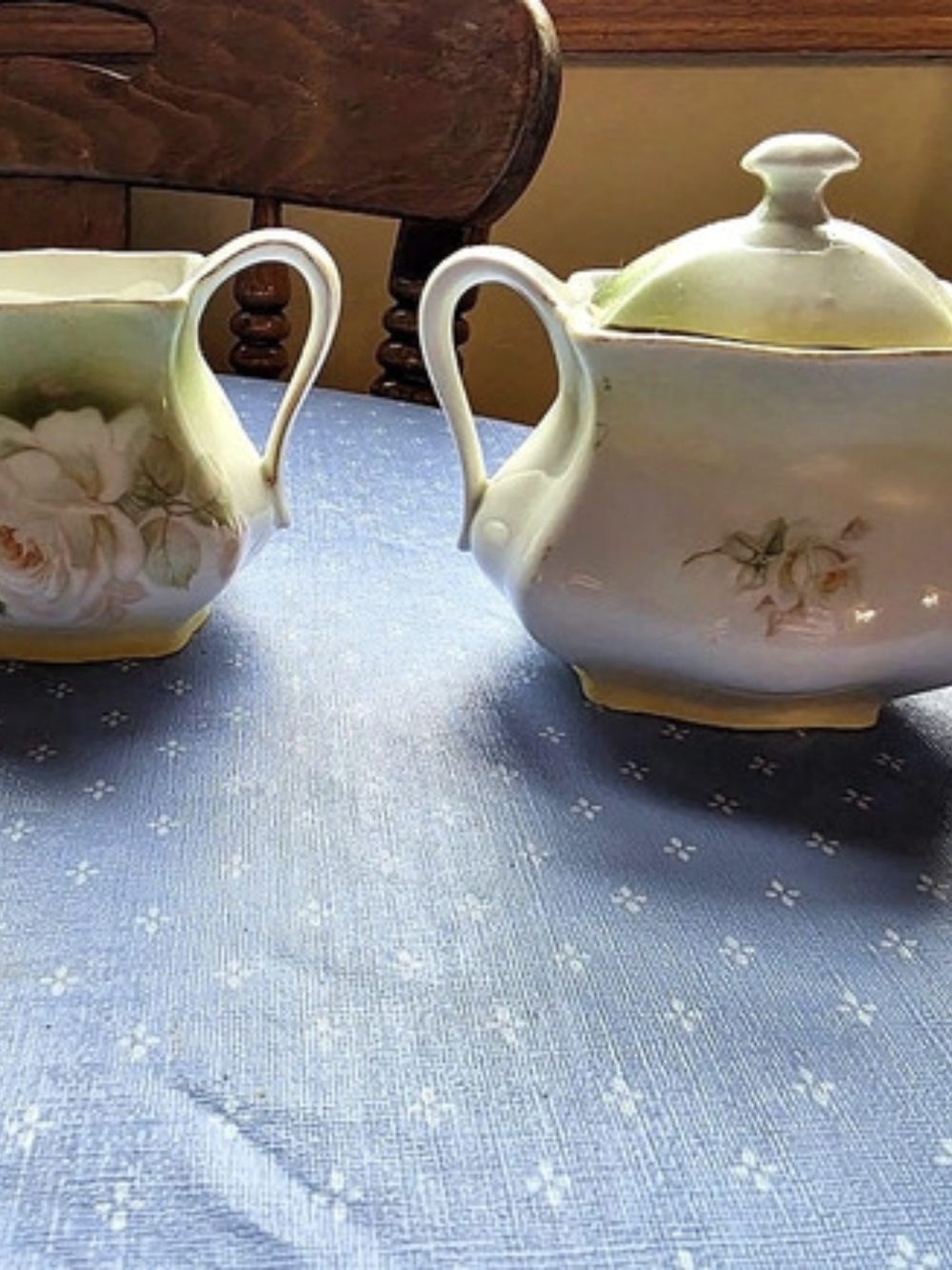 RS Germany Prussia Antique Porcelain Creamer And Lidded Sugar Bowl Floral Set,